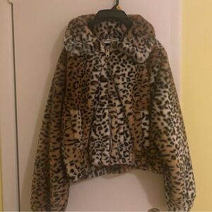No Boundaries Leopard Print Faux Fur Coat